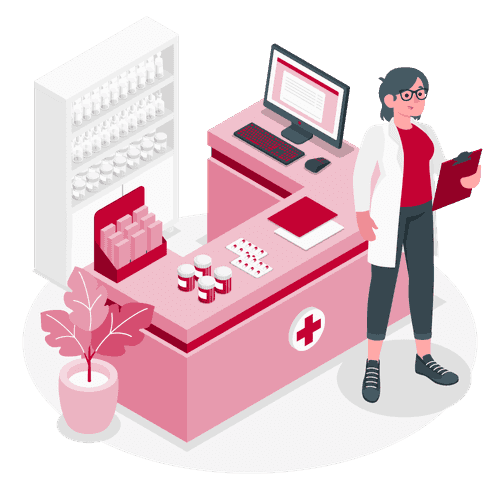 Pharmacist with laptop